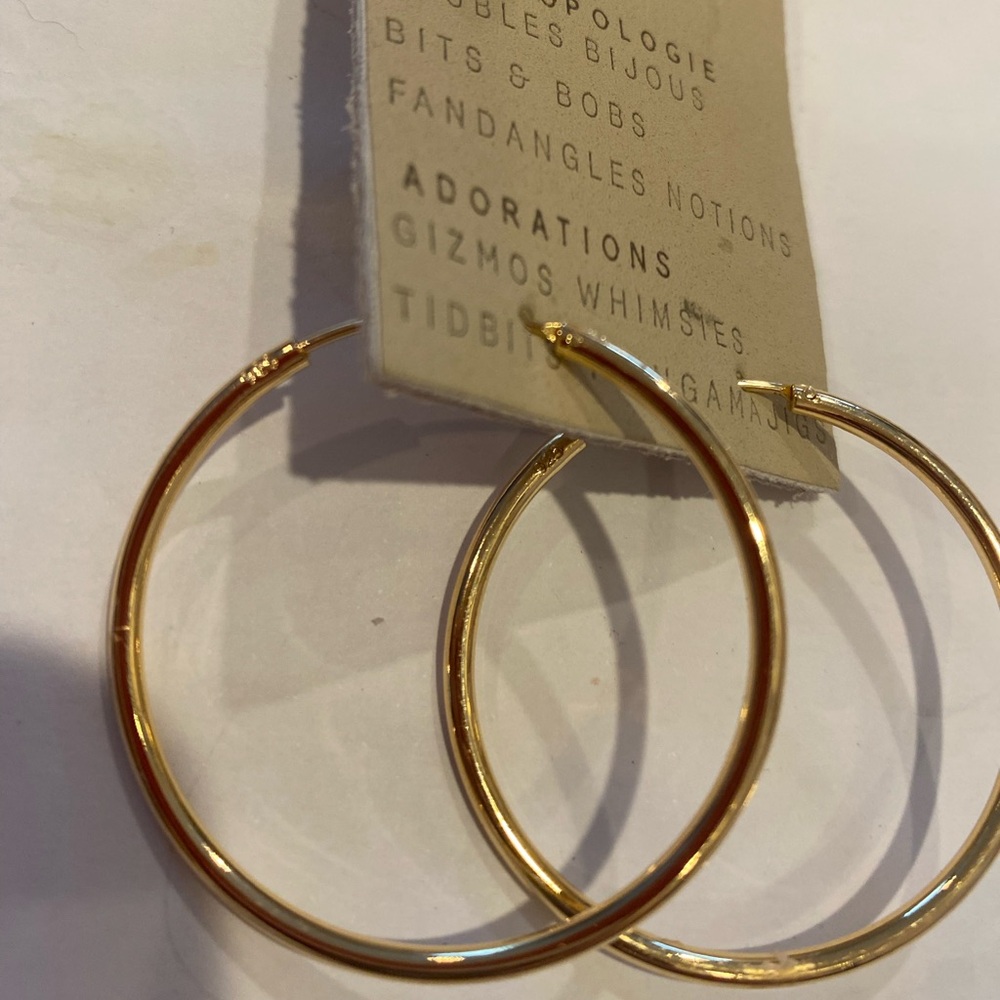 Anthropologie delicate Gilded Hoop Earrings Endless loop closure thin gold Hoops - Picture 4 of 4
